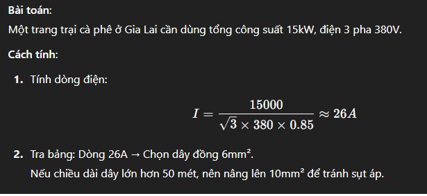 Ví dụ thực tế cách tính dây điện nguồn