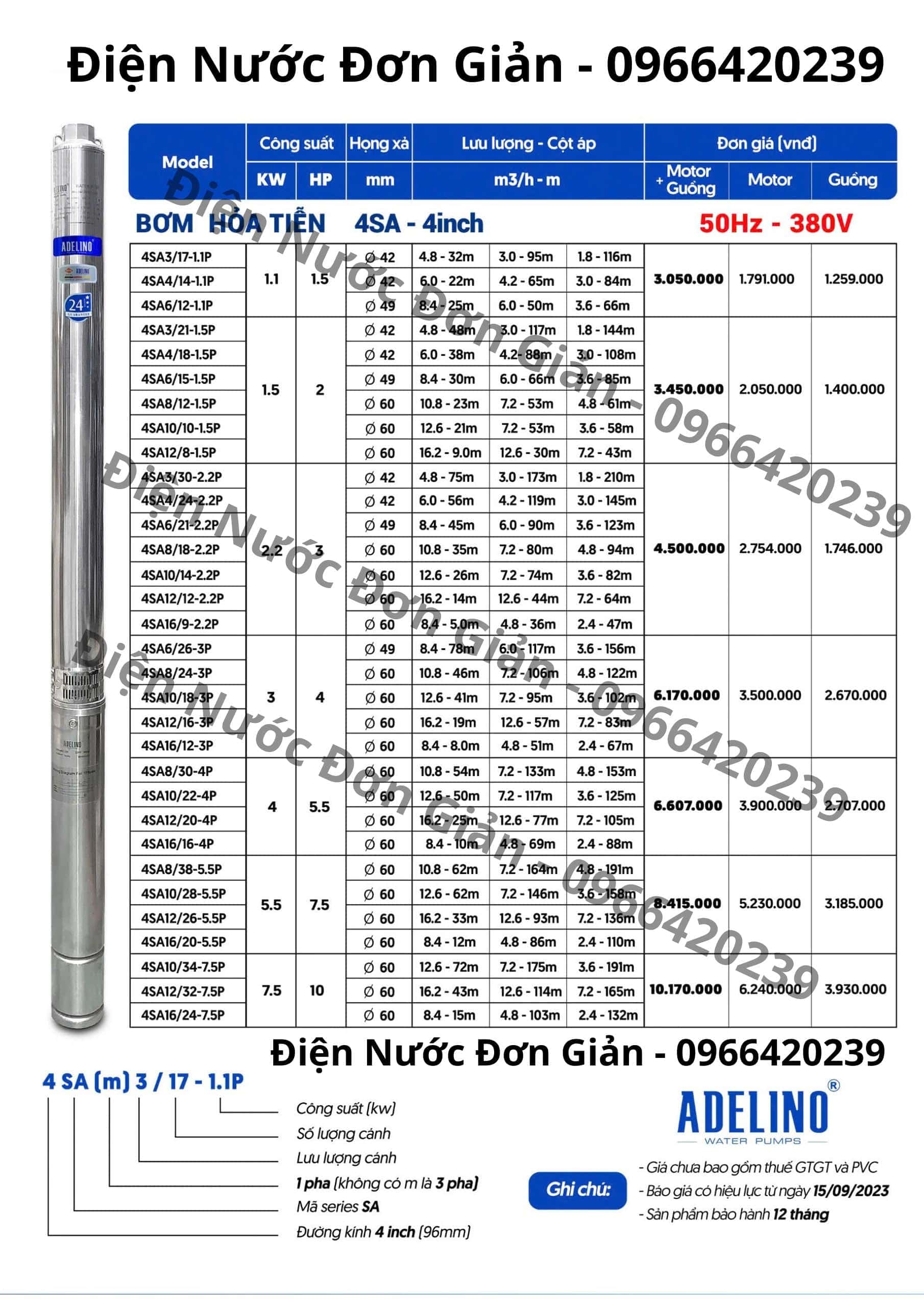 Bảng giá Bơm hỏa tiễn ADELINO 3 pha 380V
