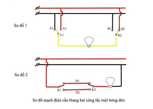 Mạch điện cầu thang 1 bóng đèn