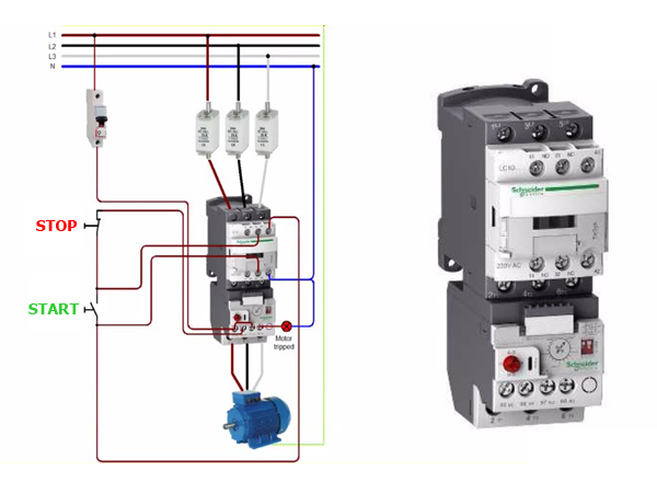 Sơ đồ mạch điện khởi động máy bơm bằng rơ le nhiệt